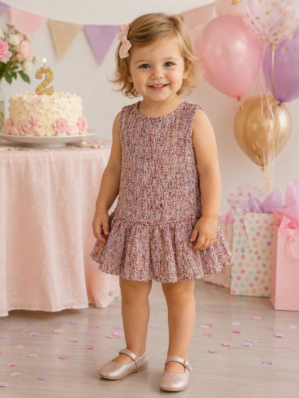Nordstrom PEEK 'Brooklyn' shimmery pink crop waist Holiday dress 2-3 yrs